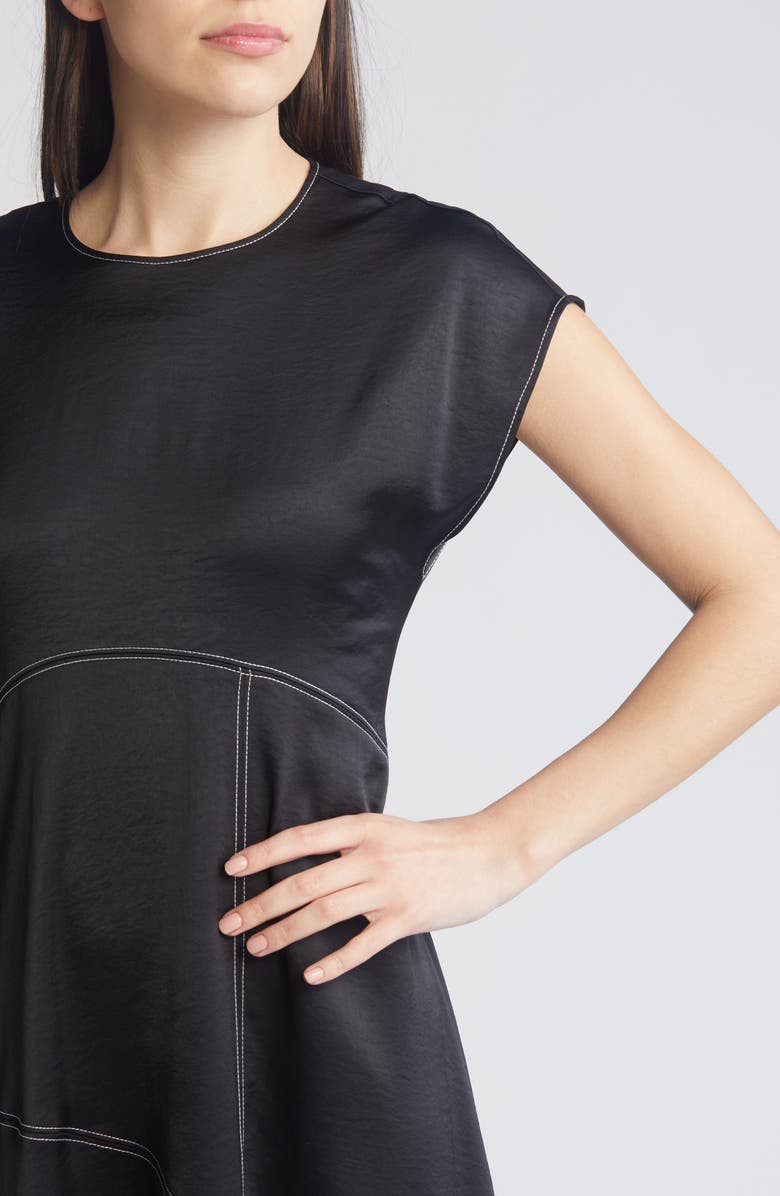 AllSaints Agnes Cap Sleeve Handkerchief Hem Dress, Alternate, color, Black