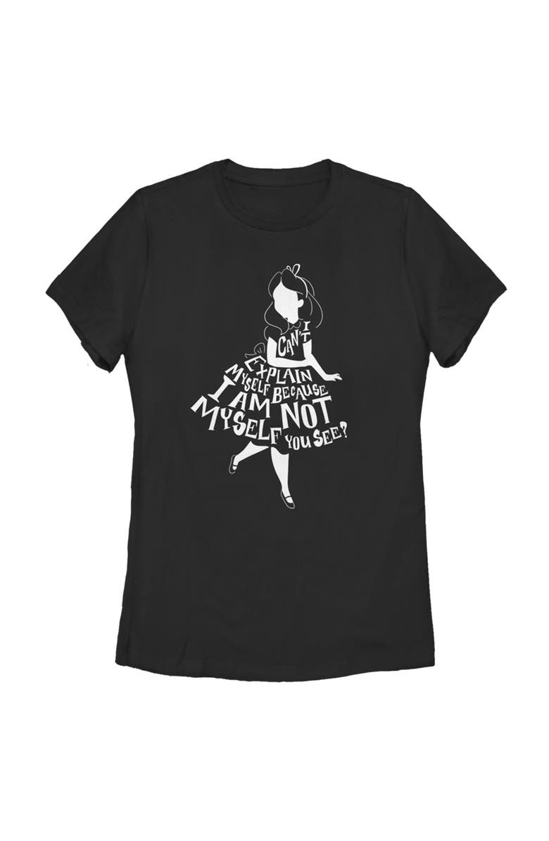 Alice in Wonderland Women's Alice in Wonderland I Am Not Myself Silhouette Graphic T-Shirt, Main, color, Black