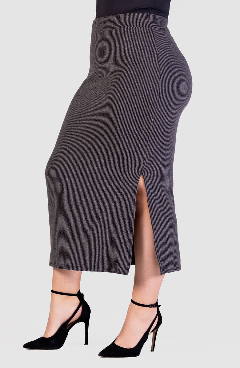 24seven Comfort Apparel Rib Midi Skirt, Alternate, color, Black