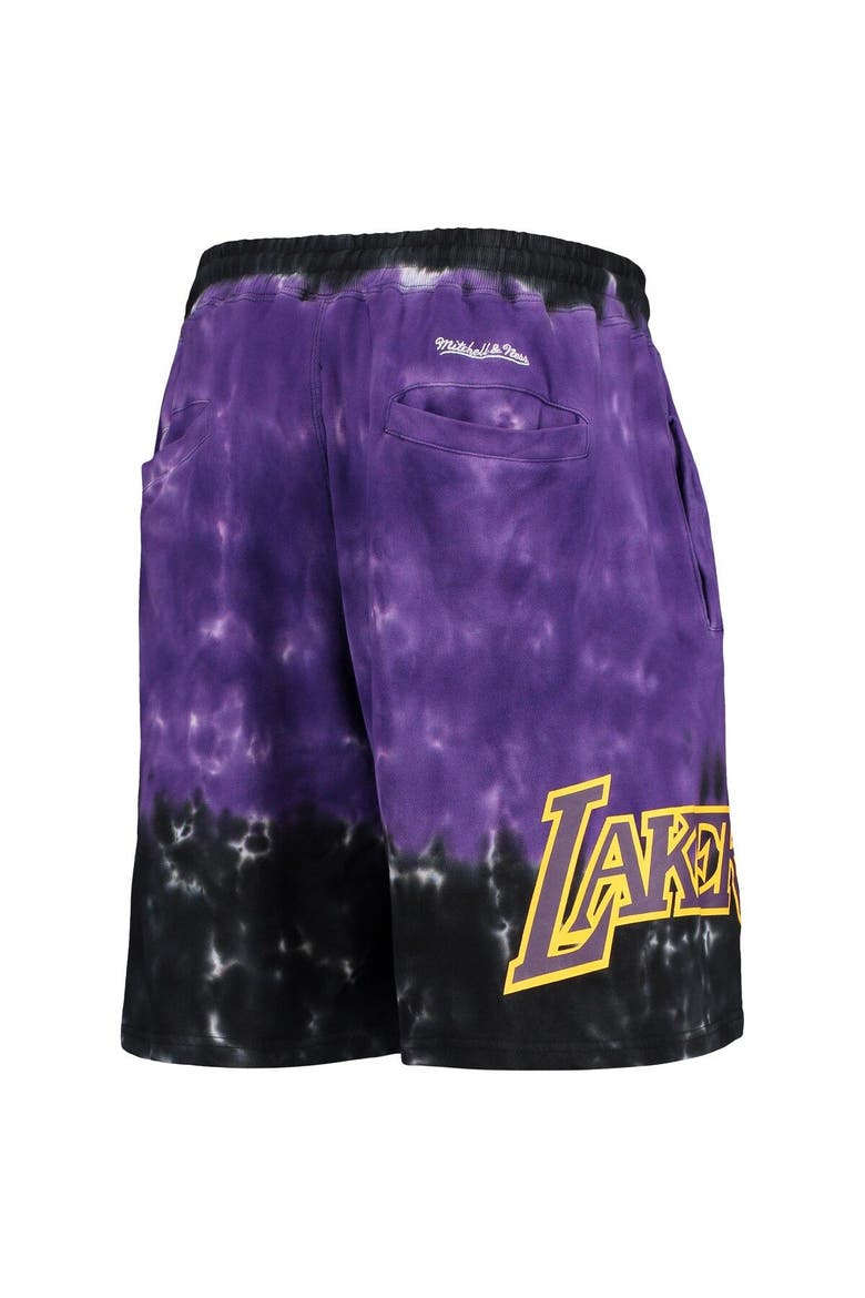 Men's Mitchell & Ness Black/Purple Los Angeles Lakers Hardwood Classics Terry Tie-Dye Shorts, Alternate, color, Purple
