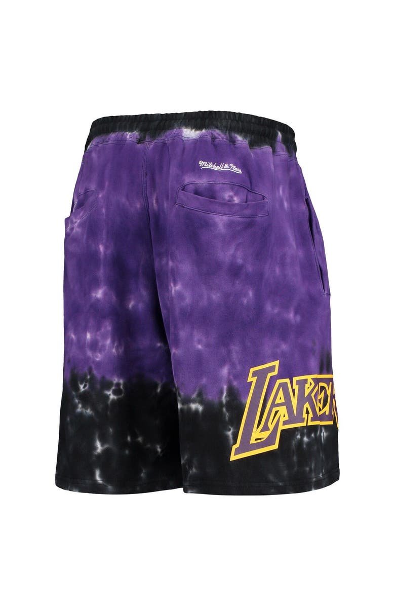 Mitchell & Ness Men's Mitchell & Ness Black/Purple Los Angeles Lakers Hardwood Classics Terry Tie-Dye Shorts, Alternate, color, 