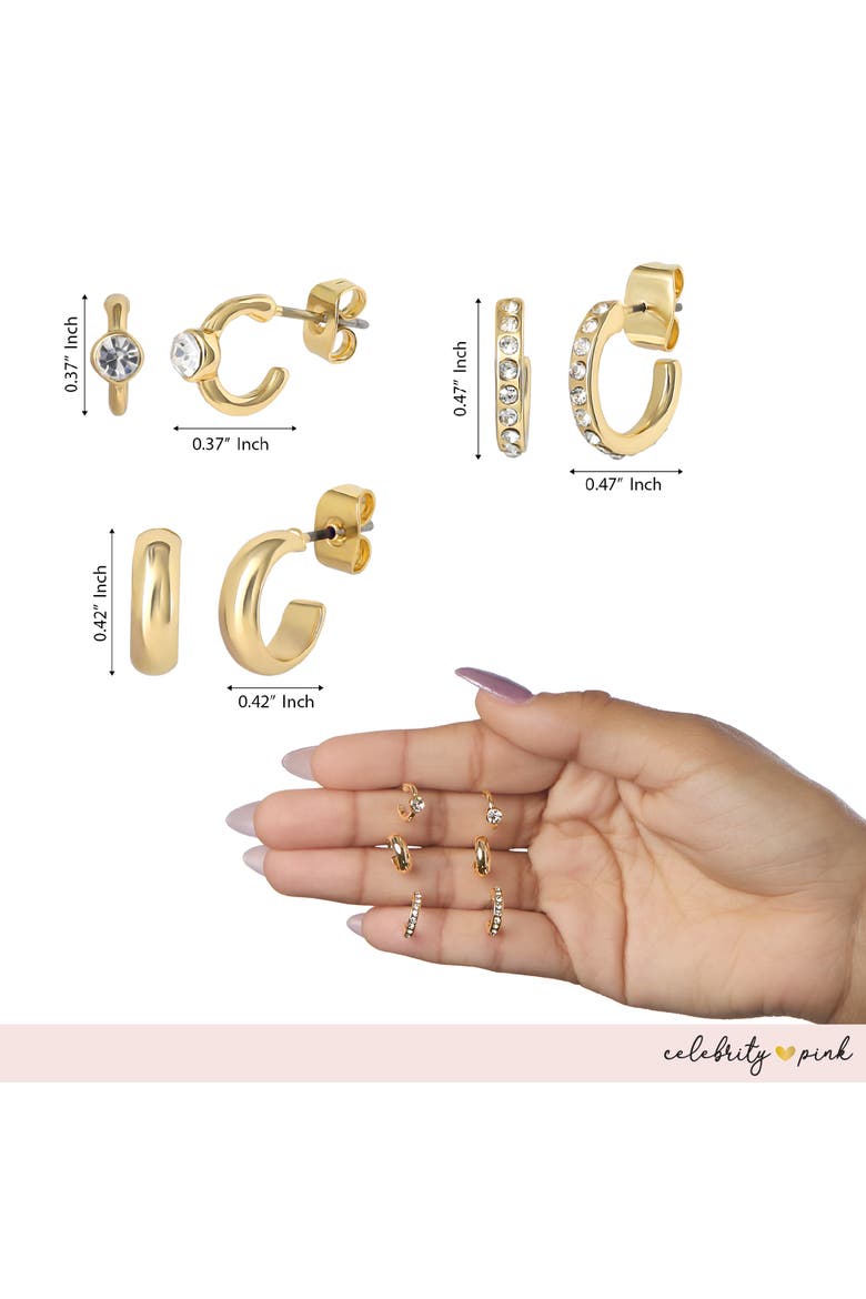 Gold-Tone Hoop Earrings for Women 6-Pack with Rhinestones | Small Hoops Yellow Gold-Tone, Rhinestone Accents, Dangling Heart Charm, Star Pendant, Huggie Earrings, 6 Different Pairs, Alternate, color, Gold-Tone