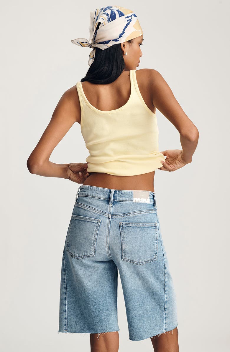 Mavi Jeans Nica Raw Hem Long Denim Barrel Shorts, Alternate, color, 