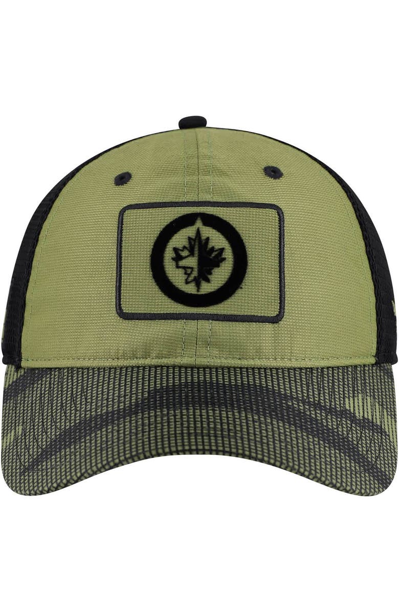 FANATICS Men's Fanatics  Olive Winnipeg Jets Military Appreciation Trucker Adjustable Hat, Alternate, color, Olive
