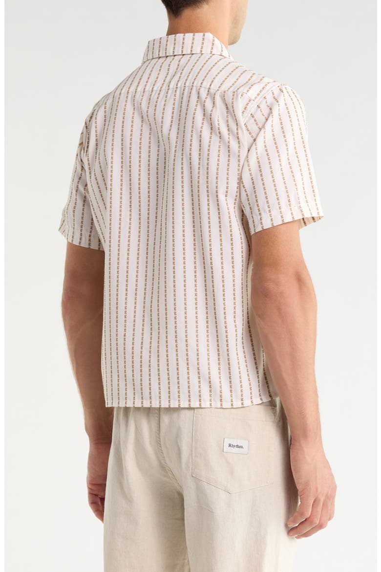 Vacation Stripe Crop Short Sleeve Cotton Button-Up Shirt, Alternate, color, BEIGE MULTI