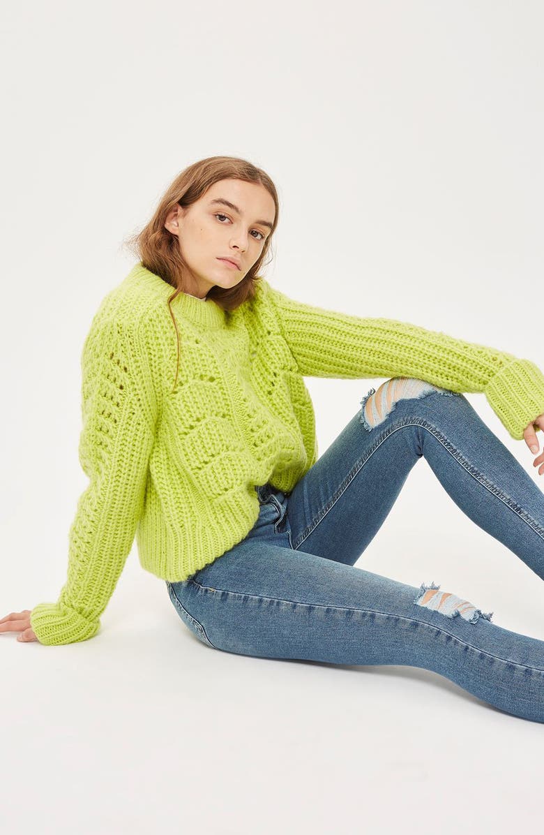 Topshop Jamie Rip High Waist Skinny Jeans, Alternate, color, 