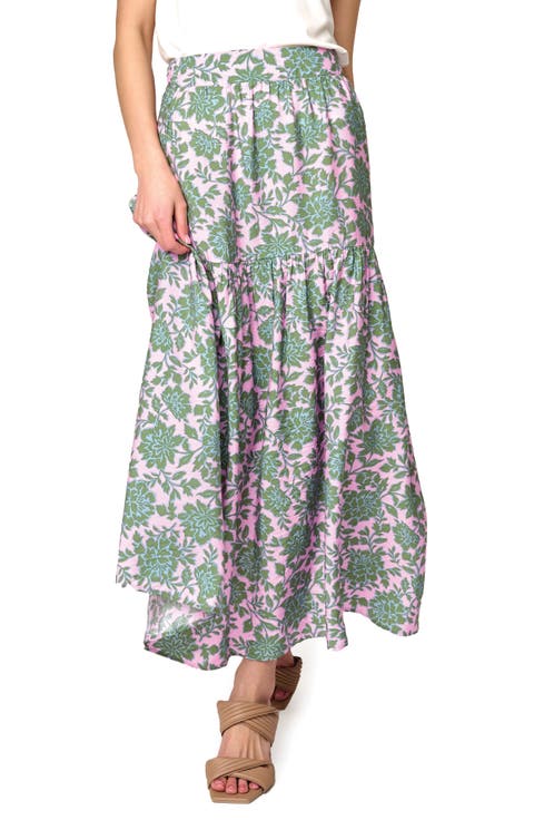 Playa Floral Tiered High Waist Maxi Skirt