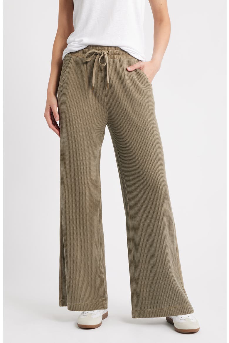 Side Stripe Waffle Knit Lounge Pants, Main, color, LIGHT OLIVE