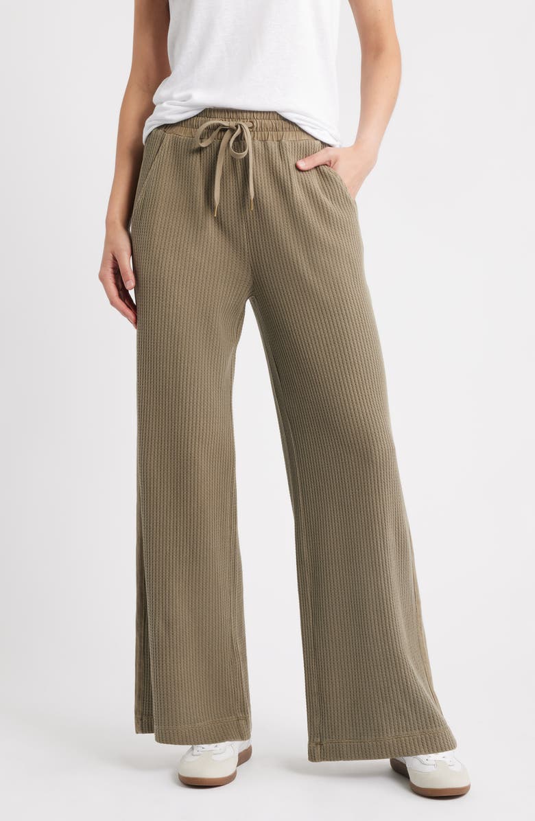 CITY BLUES Side Stripe Waffle Knit Lounge Pants, Main, color, Light Olive