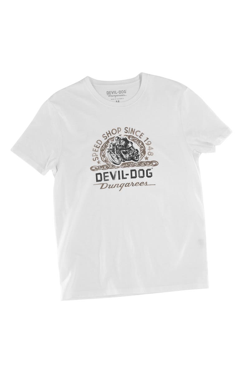 Devil-Dog Dungarees Speed Shop Graphic T-Shirt, Alternate, color, White