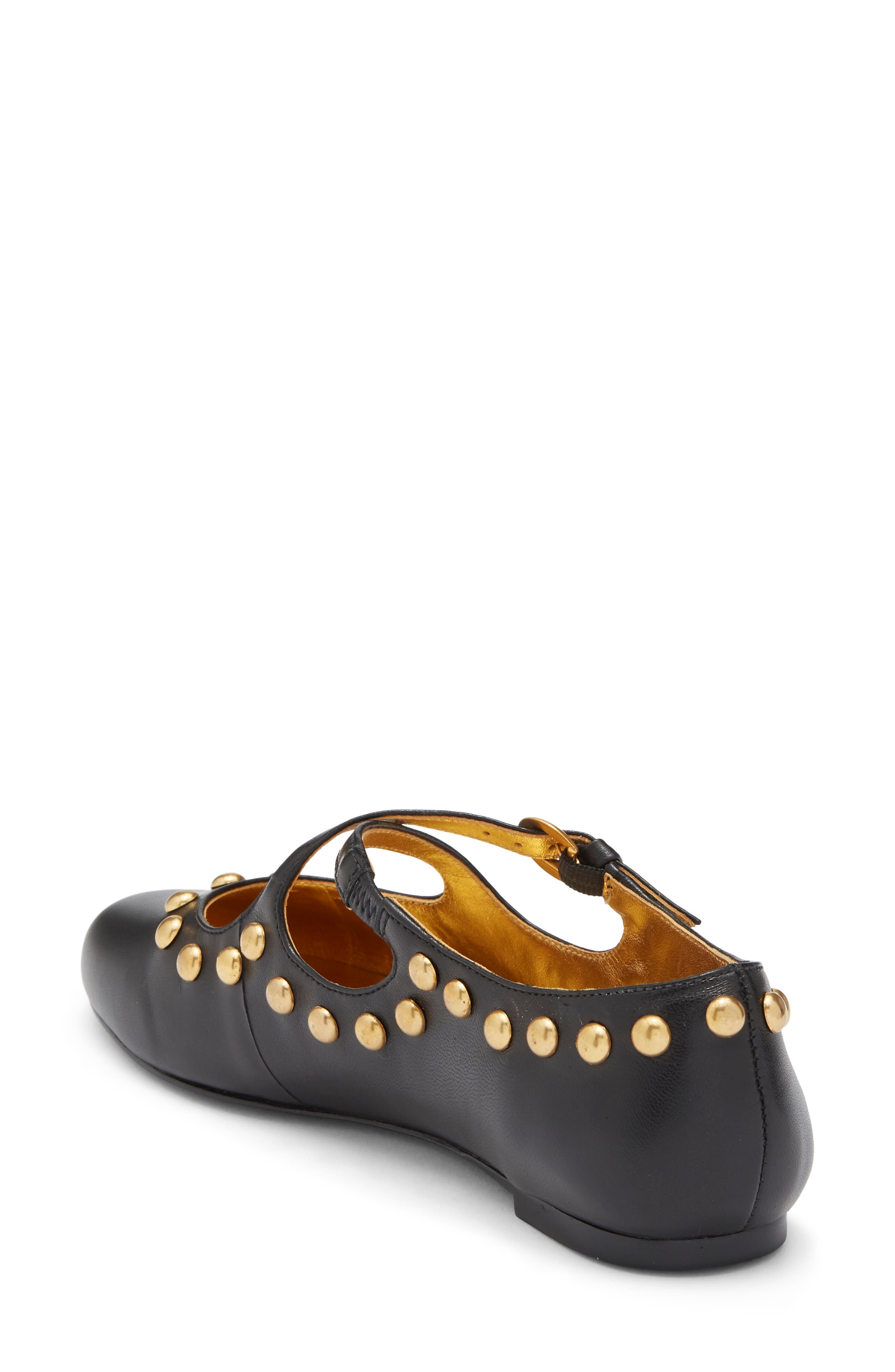 Salome Studded Leather Mary Jane Ballet Flat, Alternate, color, BLACK LEATHER