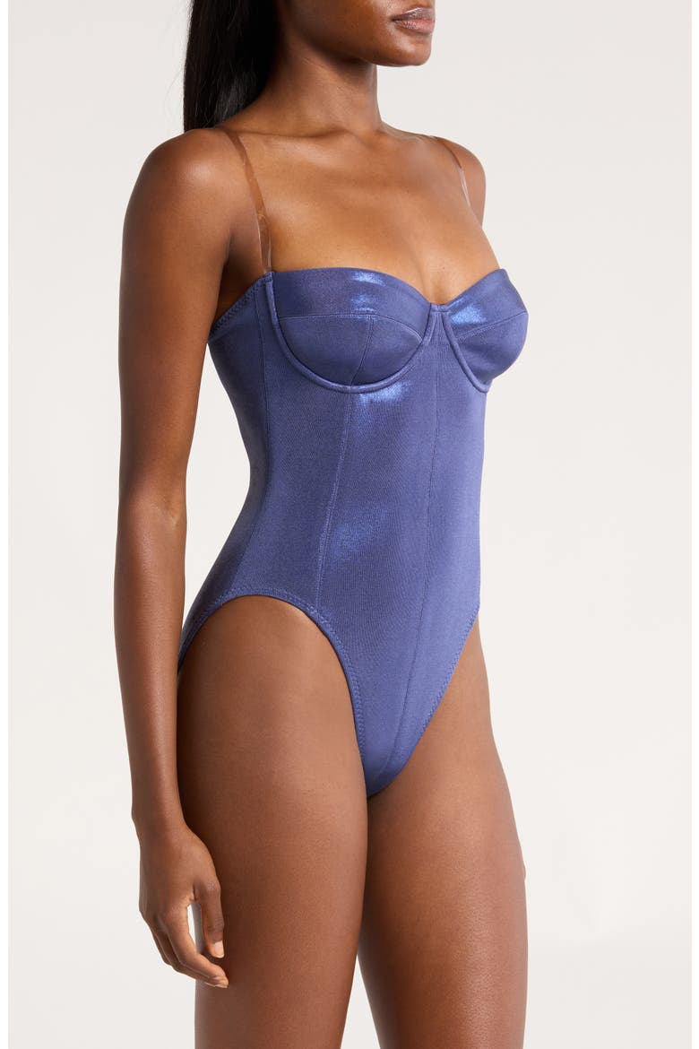 Corset One-Piece Swimsuit, Alternate, color, MILITARY BLUE