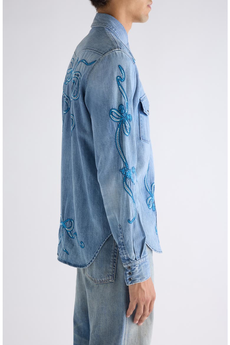 Surrow Embroidered Organic Cotton Denim Western Shirt, Alternate, color, BLUE/ BLUE