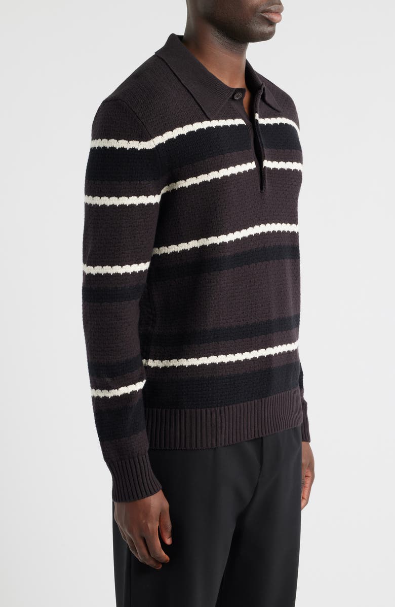 NN07 Alfie 60019 Stripe Long Sleeve Organic Cotton Polo Sweater, Alternate, color, Dusky Port
