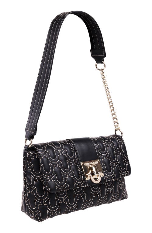 True Religion Horseshoe Quilt Logo Plaque Flap Shoulder Bag In Black