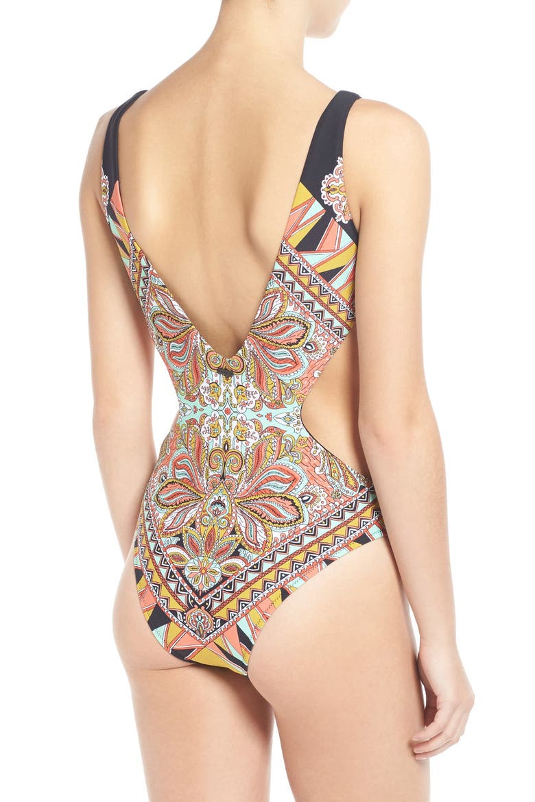 'Stone Row' One-Piece Swimsuit, Alternate, color, BLACK