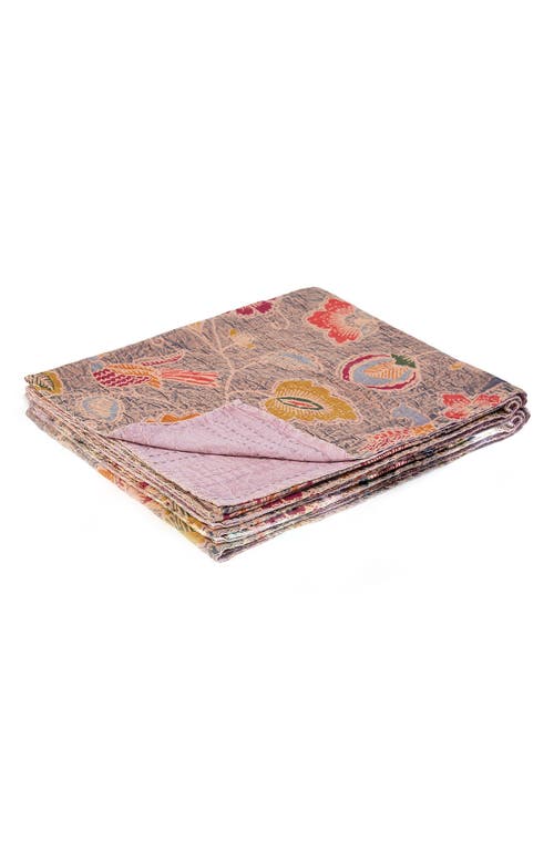 Taj Hotel Vintage Cotton Kantha Throw Blanket In Grey Floral