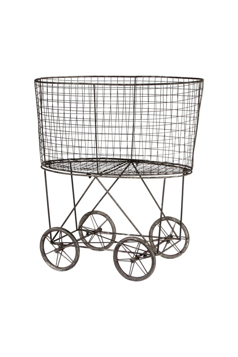 Rolling Laundry Cart with Rack, Main, color, Black