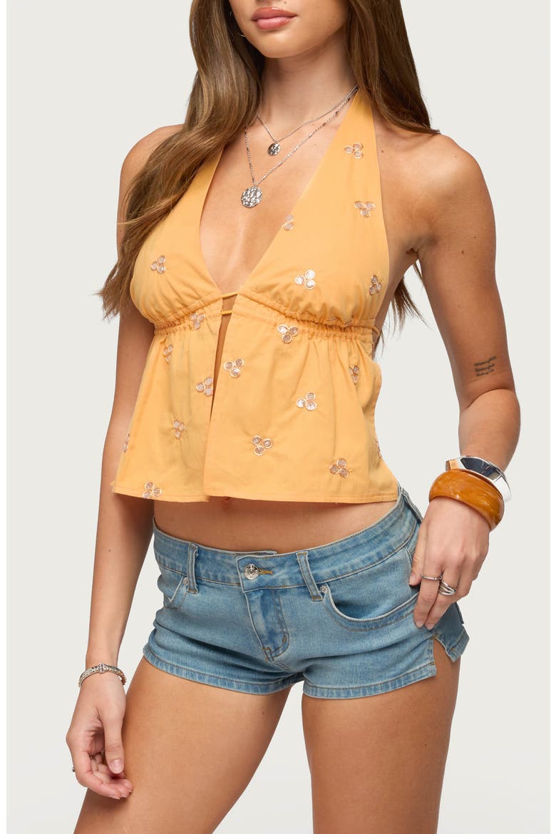 Cherra Sequin Split Front Halter Top, Alternate, color, ORANGE