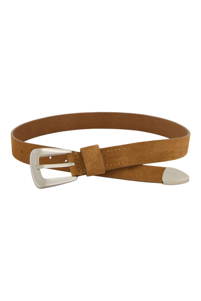 Metal Tip Suede Belt, Alternate, color, COGNAC BROWN
