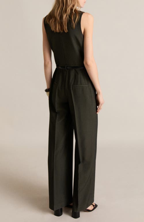 Mango Pinstripe Sleeveless Jumpsuit In Billiard Green