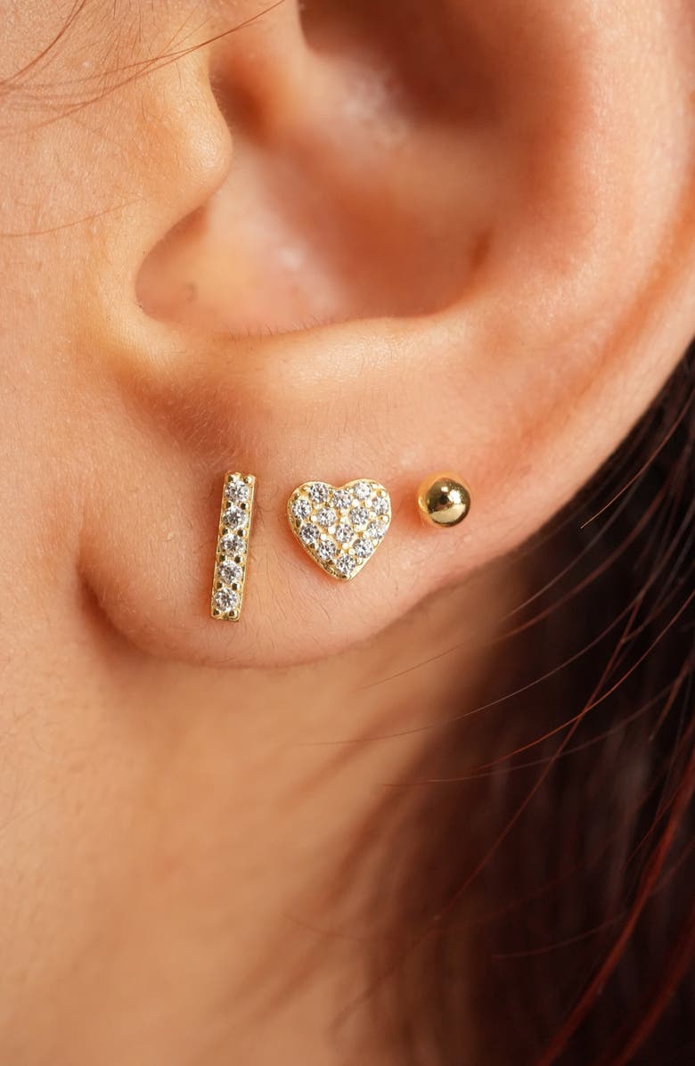 Argento Vivo Sterling Silver Set of 3 Cubic Zirconia Post Earrings, Alternate, color, Gold