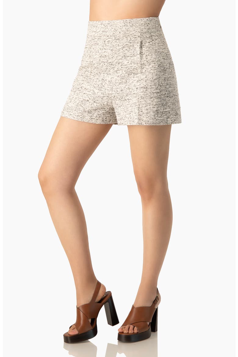 Textured Bouclé High-Waist Tailored Tweed Mini Shorts, Alternate, color, Ivory