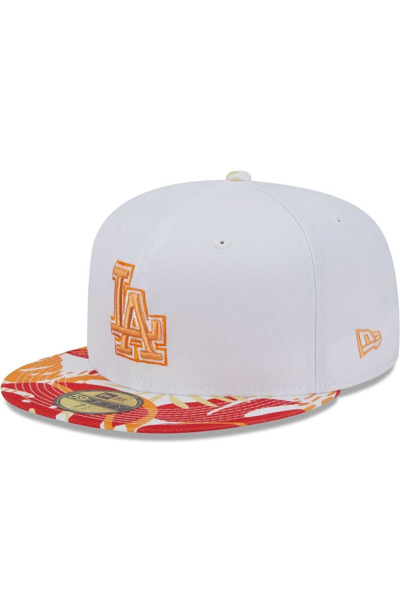 New Era Men's New Era White/Orange Los Angeles Dodgers Flamingo 59FIFTY Fitted Hat, Main, color, 