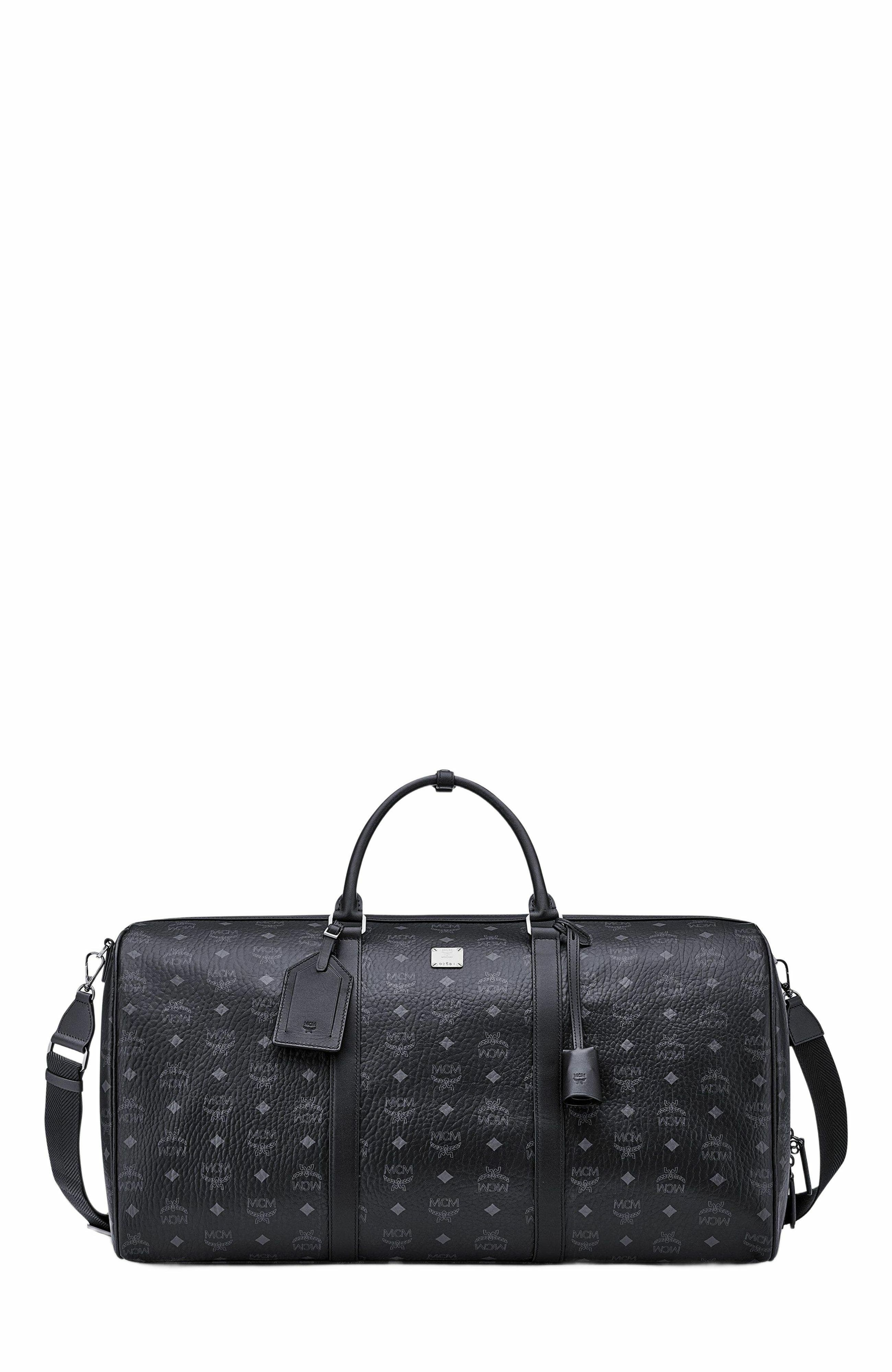 MCM Ottomar Weekender Bag in Visetos, Alternate, color, Black