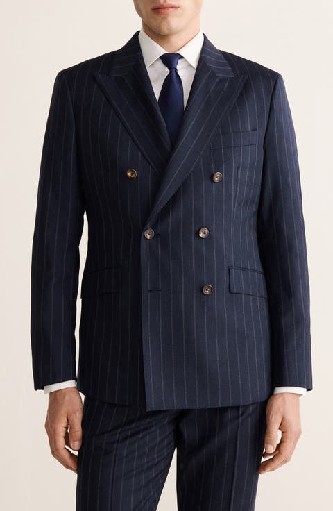 Venice Slim Fit Pinstripe Double Breasted Wool Jacket