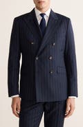 MANGO Venice Slim Fit Pinstripe Double Breasted Wool Jacket