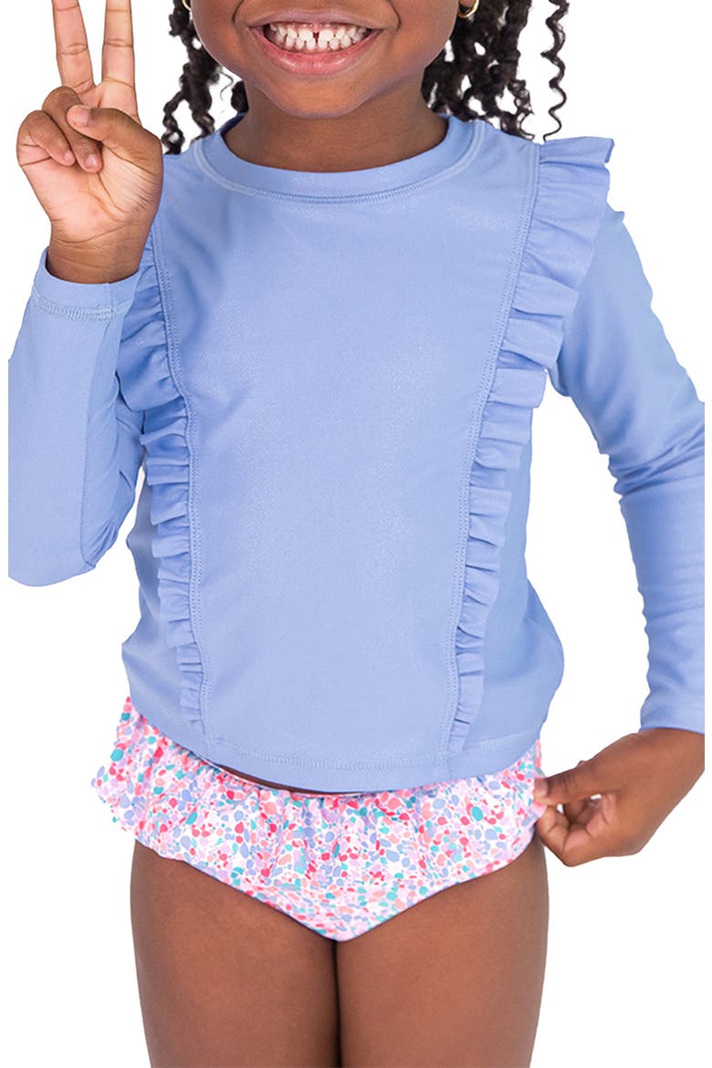 KIds Shimmer Ruffled Two-Piece Rashguard Swimsuit, Alternate, color, PERIWINKLE