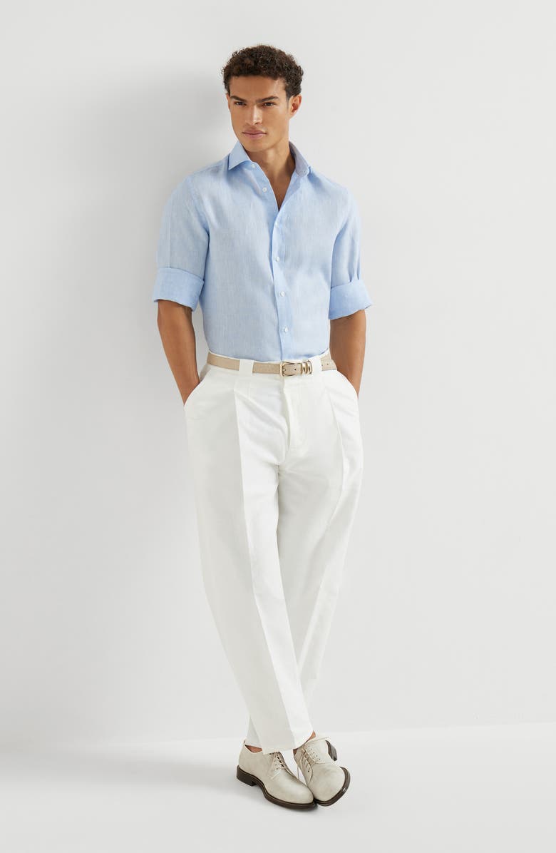 Brunello Cucinelli Cotton and linen trousers, Alternate, color, Snow