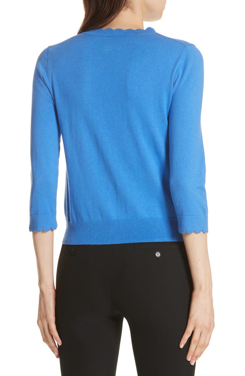 Kate Spade New York scallop silk blend cardigan, Alternate, color, 