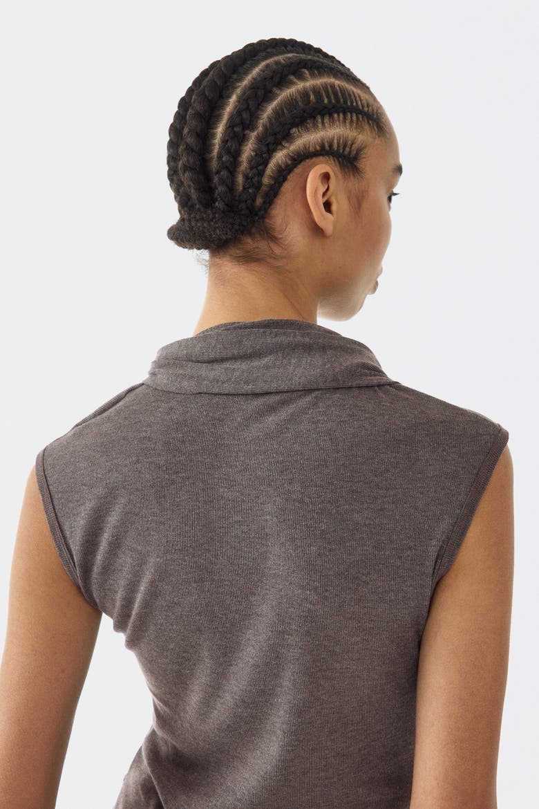 Top With Scarf Collar, Alternate, color, Dark brown melange