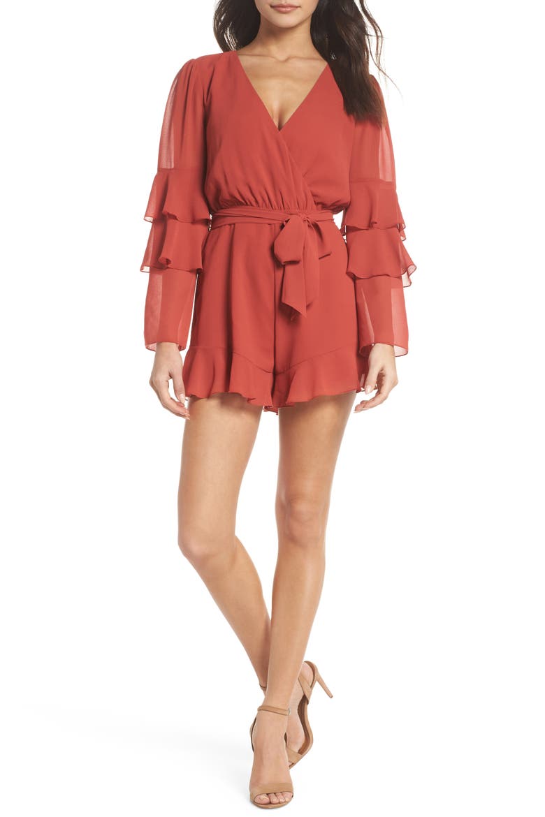 Silverlake Ruffle Trim Romper, Main, color, RUST