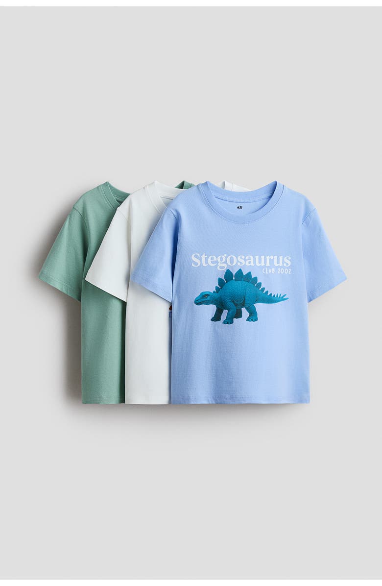 H&M 3-pack Printed T-shirts, Main, color, Light Blue/Dinosaurs