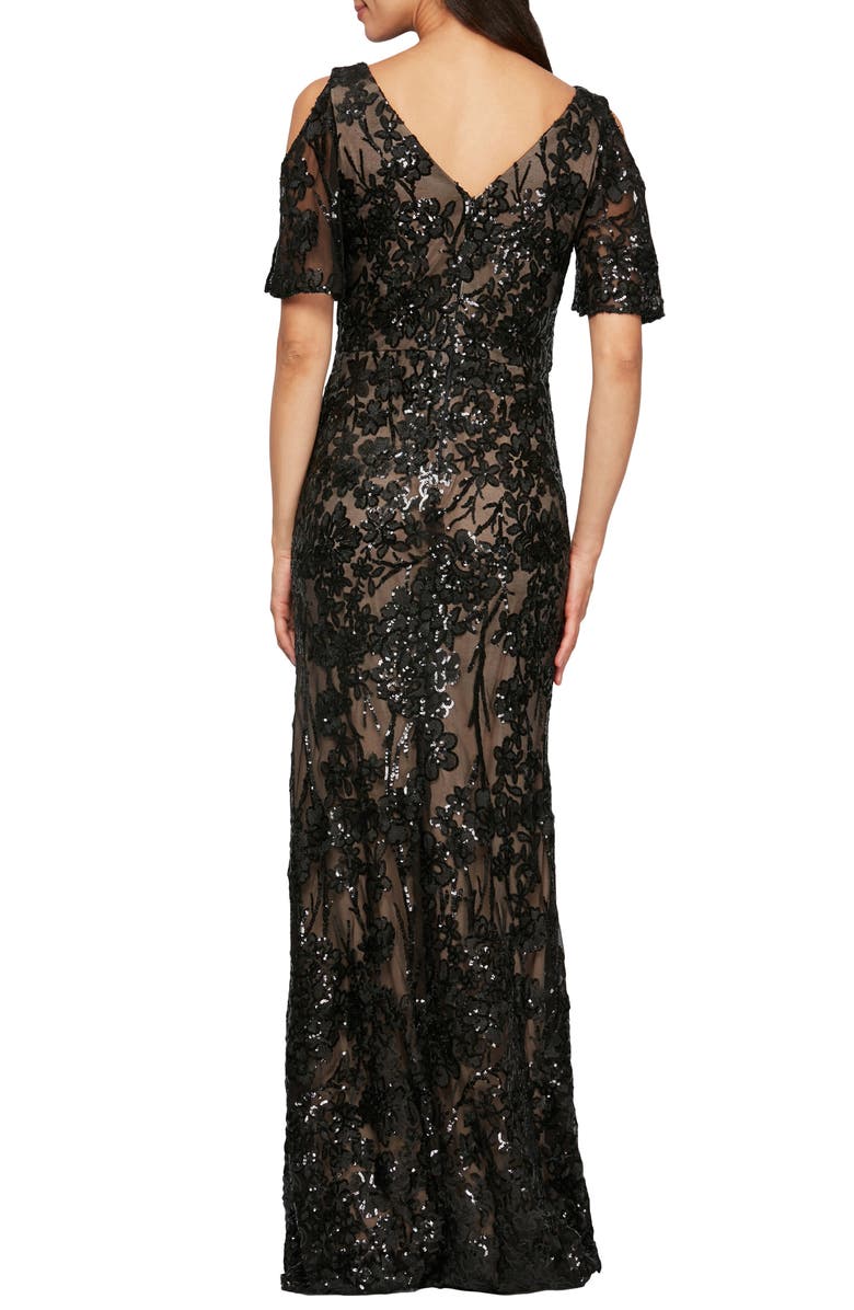 Alex Evenings Sequin Lace Cold Shoulder Trumpet Evening Gown, Alternate, color, 