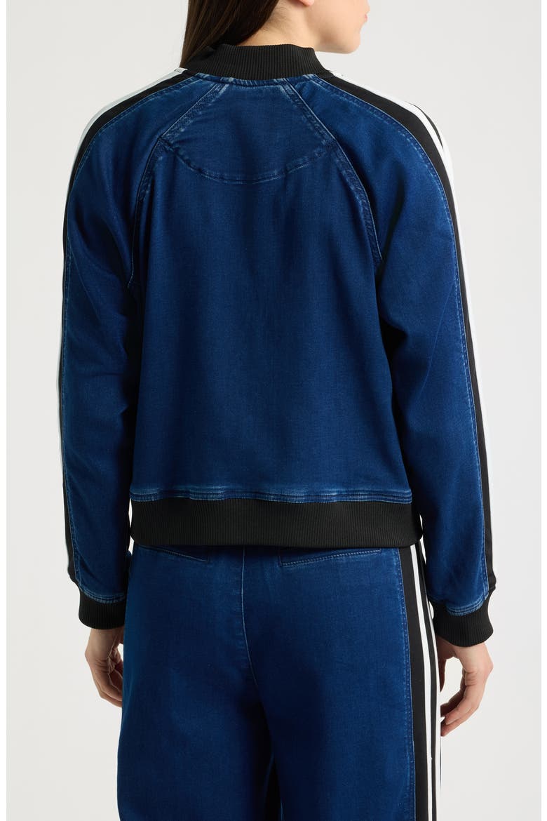 Athletic Stripe Denim Bomber Jacket, Alternate, color, INDIGO