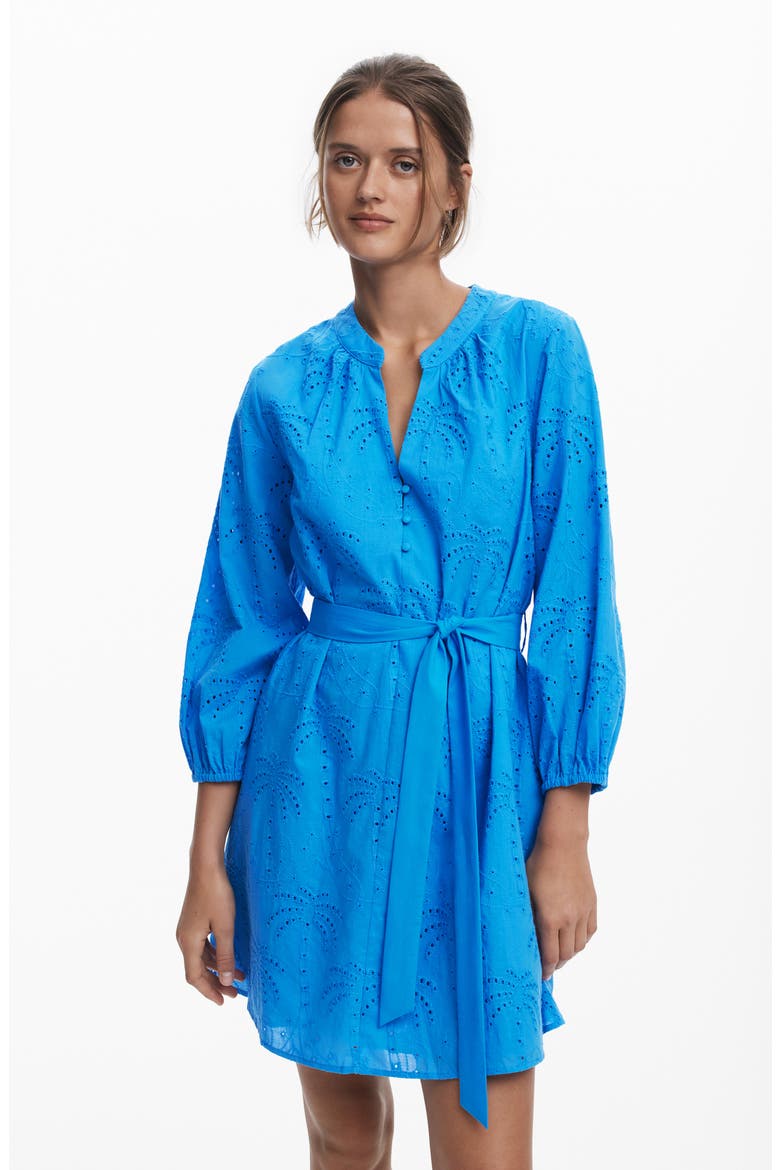 Broderie Anglaise Belted Shirtdress, Alternate, color, BLUE