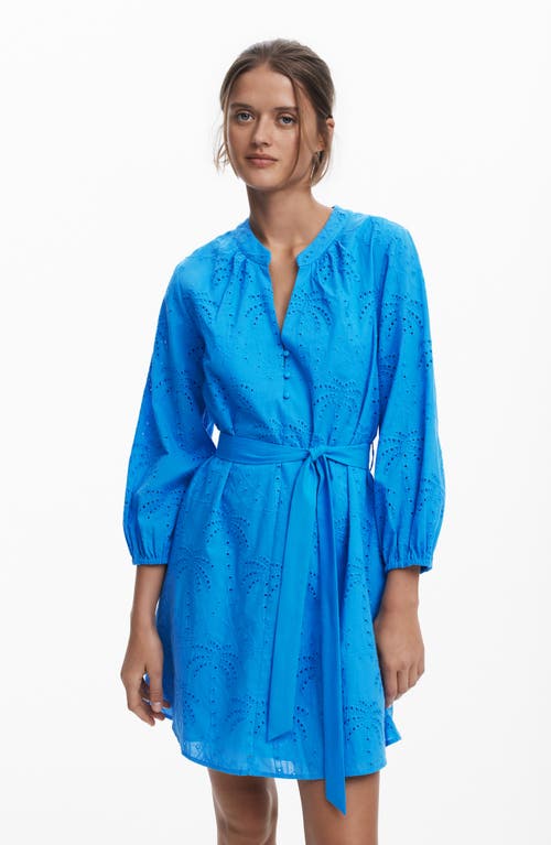 Desigual Broderie Anglaise Belted Shirtdress In Blue