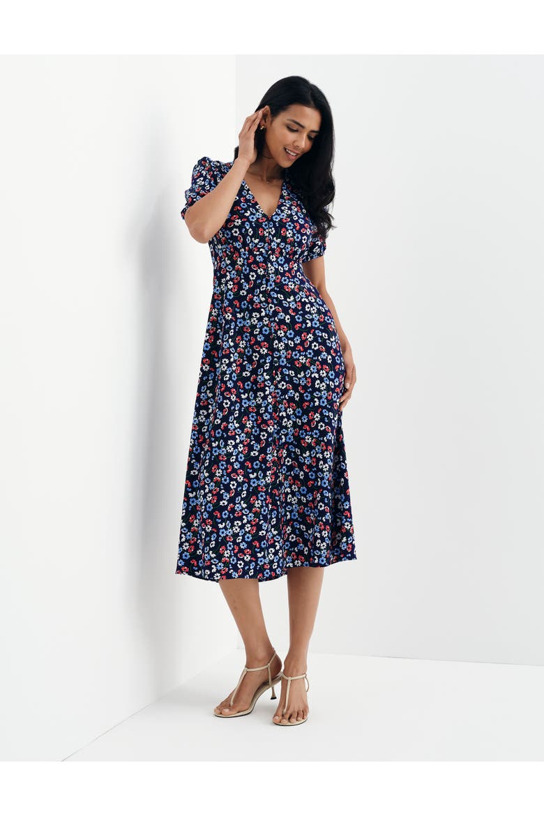 Petite Robyn Button Through Midi Dress, Alternate, color, Navy Daisy