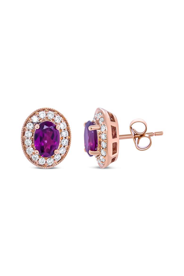 14K Rose Gold Garnet and 3/8 Cttw Diamond Halo Stud Earrings, Alternate, color, Pink