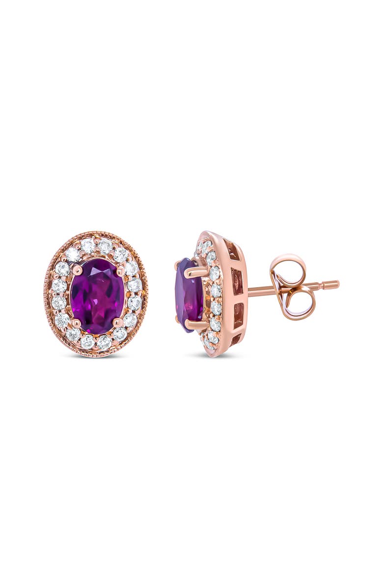 Haus of Brilliance 14K Rose Gold Garnet and 3/8 Cttw Diamond Halo Stud Earrings, Alternate, color, Pink