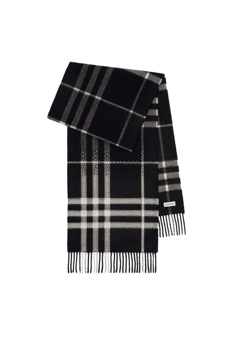 Embellished Check Cashmere Scarf, Main, color, Black/calico beige