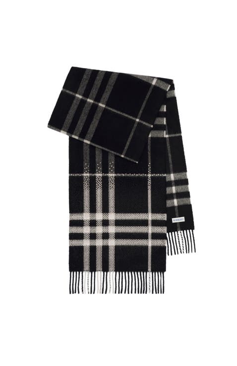 Embellished Check Cashmere Scarf