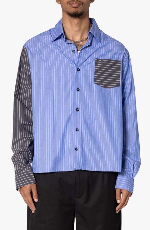 Oversize Mismatched Pinstripe Button-Up Shirt Jacket