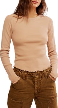 Free People Easy Does It Long Sleeve Waffle Knit Cotton T-Shirt