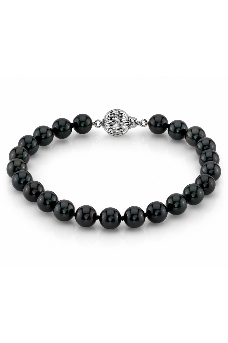 6.0-6.5mm Akoya Black Pearl Bracelet, Main, color, Sterling Silver Clasp