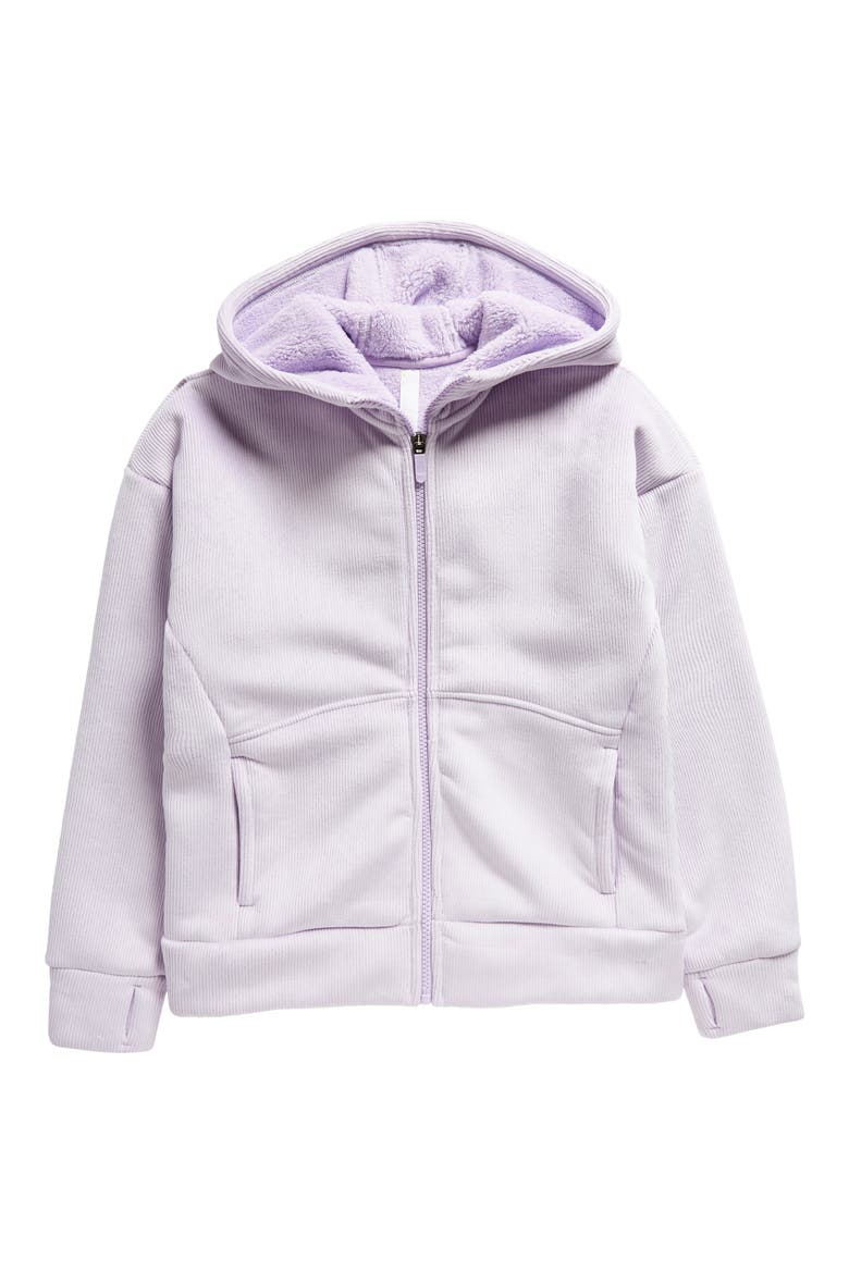 Kids' Velour Lined Rib Zip Hoodie, Main, color, PURPLE SECRET